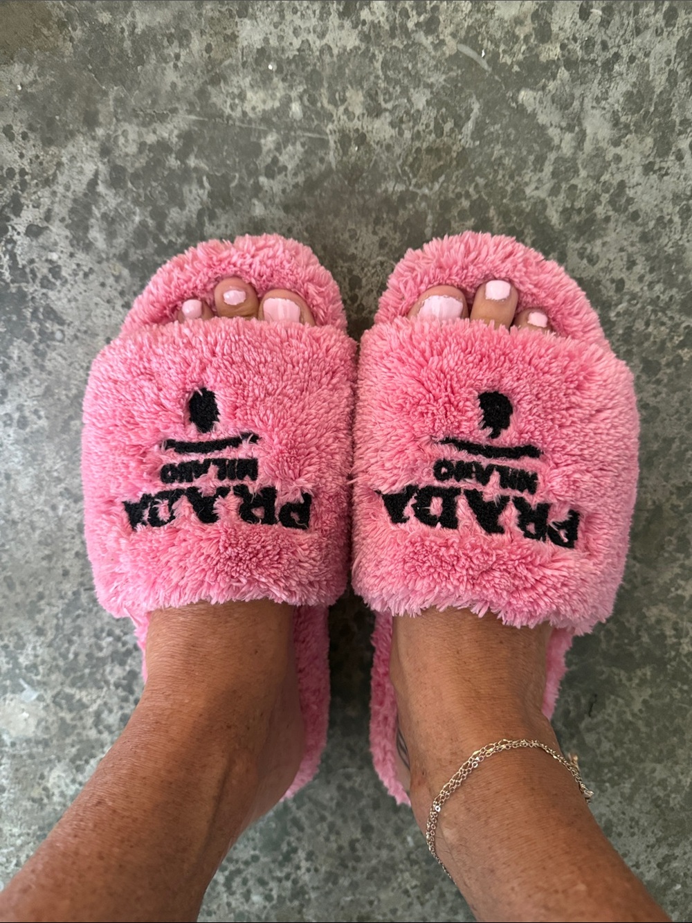 Prada Pink Plush Logo Slide Sandals - Picture 2 of 8